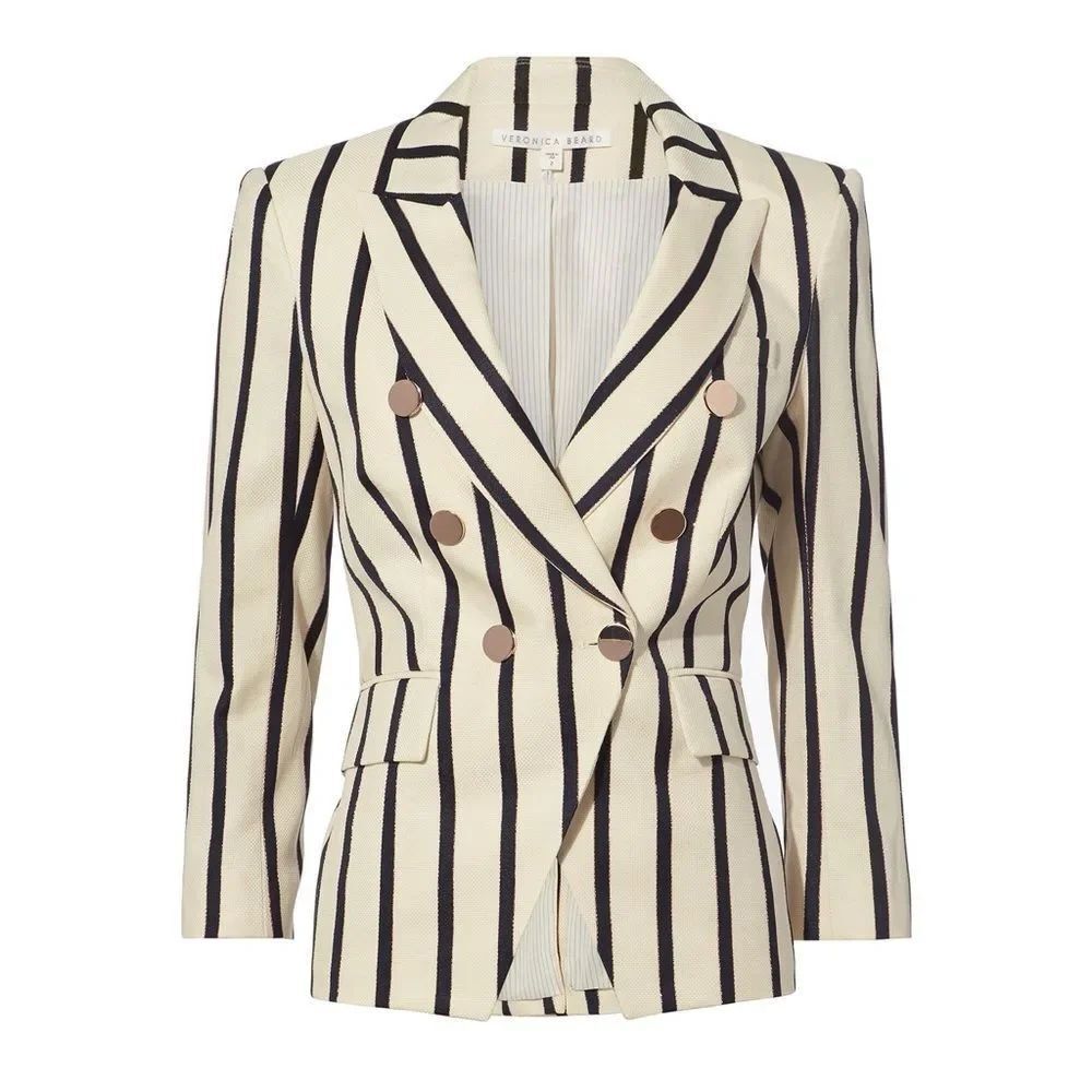 NEW VERONICA BEARD Empire Striped Double Breasted Style One-Button Dickey Jacket